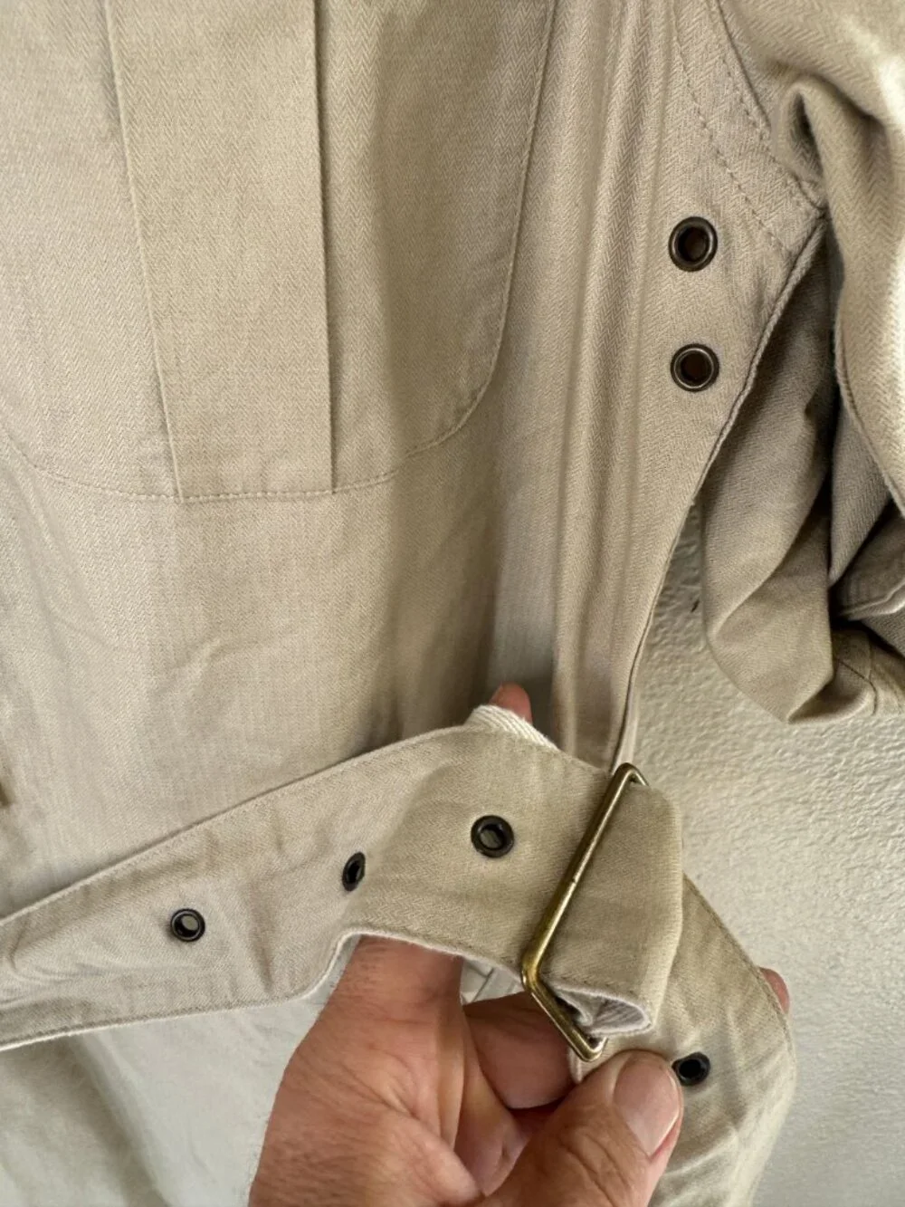 R.L. Rugby Womens Beige Lightweight Cotton Workwear Button-Down Dress Belt Large - Picture 3 of 6